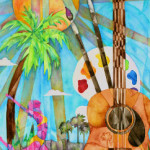 Heather Torres Art | Lush Life Guitar 2 | watercolor painting of the arts, sun, guitar, dancer, art