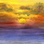 Heather Torres Art | Atlantic Sunset | watercolor painting of rainbow sunset