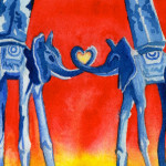Heather Torres Art | Elephant Heart | watercolor painting of elephants with trunks making heart inspired by Dali