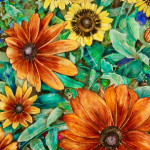 Heather Torres Art | watercolor painting of fall flowers, daisies, and leaves