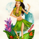 Heather Torres Art | Hula Girl | watercolor illustration of Hawaiian pin up hula girl