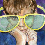 Heather Torres Art | Humor Me | watercolor painting of portrait of young boy wearing large glasses