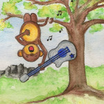 Heather Torres Art | Monkey Upside Down | watercolor illustration of monkey hanging from a tree singing with guitar