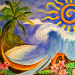 Heather Torres Art | Paradise Inspired | watercolor painting of Hawaiian wave , abstract sun