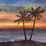 Heather Torres Art | Peaceful Sea | watercolor painting of ocean sunset
