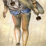 Heather Torres Art | Release | watercolor painting of woman walking with skateboard