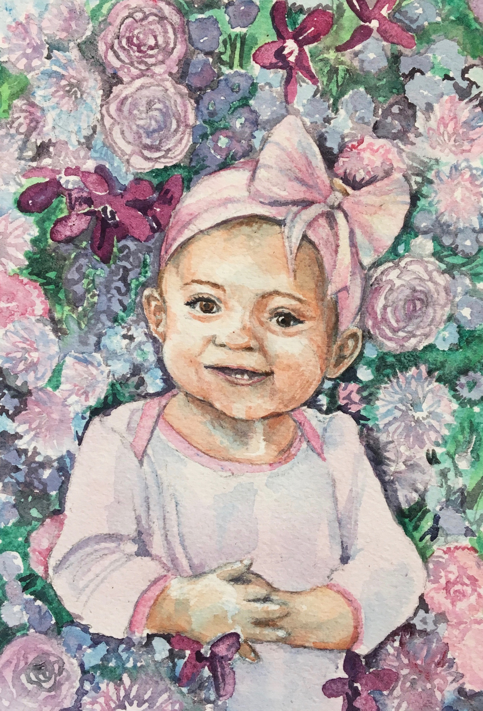 baby watercolor portrait, Heather Torres Art