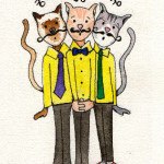 Heather Torres Art | Whiskers Trio | watercolor illustration of three cats singing like barber shop singers