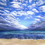 Heather Torres Art |Climatic Atlas |acrylic painting of ocean landscape with blue sky and clouds