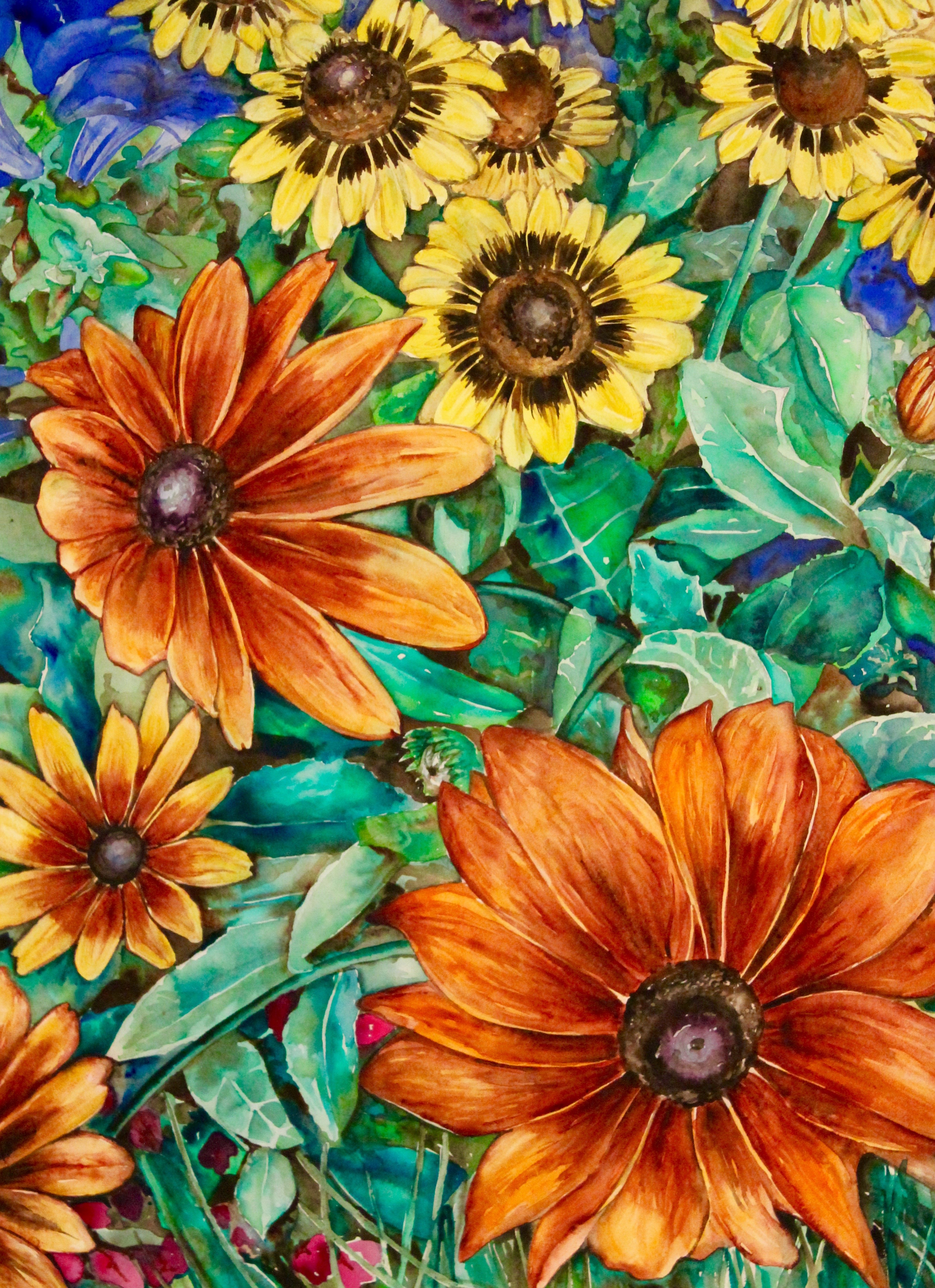 Fall Flowers 22x30 inches Watercolor Heather Torres Art