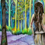 Heather Torres Art | Girl in the Woods | watercolor painting of woman in the woods