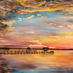 Heather Torres Art | Healing | watercolor painting of colorful lake landscape at sunset