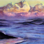 Heather Torres Art | Majestic skies | watercolor painting of colorful, ethereal beach landscape and clouds