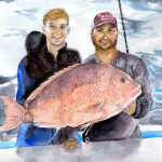 Heather Torres Art | Margaret's Boys | watercolor painting of portrait of two young men with a fish