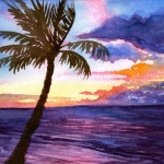 Heather Torres Art | Maui Sunset | watercolor painting of pink, purple, and orange ocean sunset