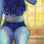 Heather Torres Art | Negative | watercolor painting of girl in bathroom