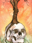 Heather Torres Art | Ominous | watercolor painting of skull, tree, and crow