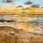 Heather Torres Art | Soothing | colorful watercolor painting of sunset and waves