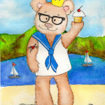 Heather Torres Art | Teddy Bear Sailor | watercolor illustration of prince, bear with tattoo holding cupcake