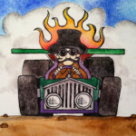 Heather Torres Art | Zoom | watercolor painting of steam man driving steampunk car