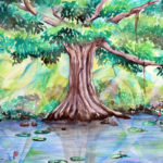 Cypress Tree Watercolor, Banyan Tree Watercolor, Tree Watercolor, Tree watercolor painting