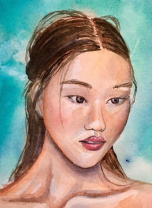 Asian Watercolor Portrait, Watercolor Portrait